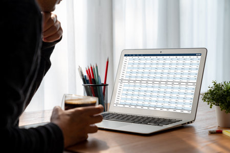 Accounting software on computer screen showing financial statement spreadsheets and account balance of corporate business offer accountant a fine calculation accounting snuglyの写真素材