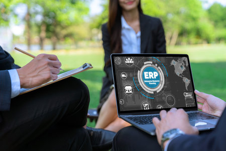 ERP enterprise resource planning software for brisk business to plan the marketing strategyの写真素材