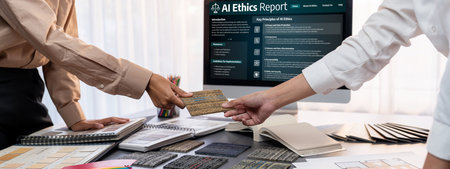 AI ethics responsibility standard law and rules on computer screen provide report of AI ethic...