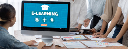 E-learning website with brisk sofware for student to study online on the internet networkの写真素材