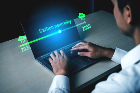 Carbon neutrality timeline illustrates carbon, neutrality, and reduction targets from 2024 to 2050 to support global sustainability and green initiatives Vouchの写真素材