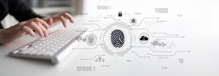 Biometric fingerprint identification and cybersecurity system ensuring secure access, identity verification, cloud data protection, and digital safety Latchの写真素材