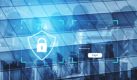 Two-factor authentication strengthens login system security. Adds protection, two-factor authentication increases privacy, and two-factor authentication prevents access breaches. Vouchの写真素材