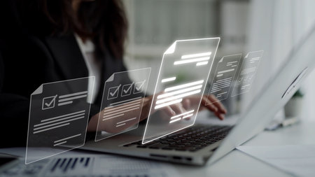 Online document management, cloud-based document access, secure digital file storage, paperless document workflow, and online document sharing for productivity and efficiency. Muxerの写真素材