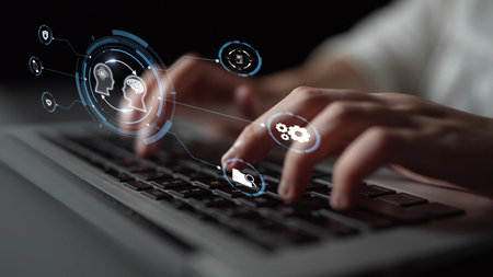 AI Assistant Brain Processor with LLM Technology, Big Data, Machine Learning, Generative AI for Business Support, Future Agentic AI Technology and Artificial Intelligence Prompt Engineering. Muxerの写真素材