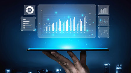 Data analytics and big data strategy for real-time analytics, predictive data modeling, business intelligence analytics, and data-driven decision-making in modern digital businesses. Muxerの写真素材