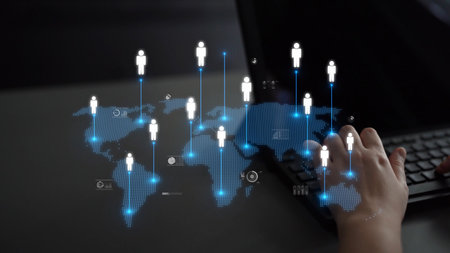 People networking, business connections, digital networking platforms, professional collaboration, and expanding opportunities through business relationship building and engagement. Muxerの写真素材