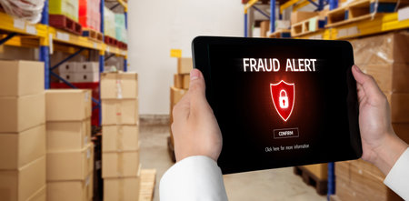 Cyber security software show alert of cyber attack for protection snugly. Danger from virus, phishing and cyber fraud.の写真素材