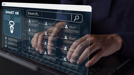 Smart HR system using AI and digital platforms for efficient recruitment, talent analytics, employee engagement, and workforce management in modern organizations. Muxerの写真素材