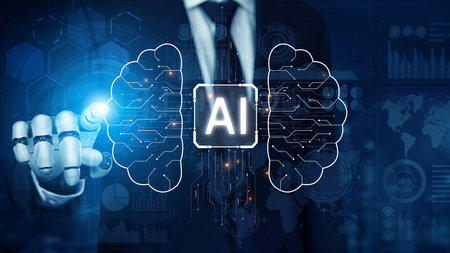 AI Assistant Brain Processor with LLM Technology, Big Data, Machine Learning, Generative AI for Business Support, Future Agentic AI Technology and Artificial Intelligence Prompt Engineering. Muxerの写真素材