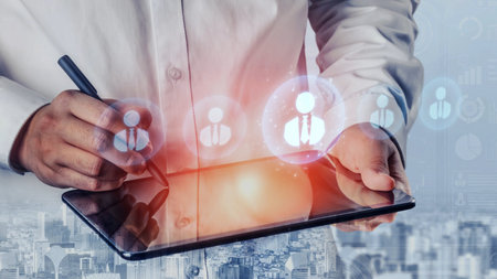 Digital recruitment and online hiring, virtual headhunting, smart recruitment platforms, talent acquisition solutions, and digital HR tools for modern workforce management. Muxerの写真素材