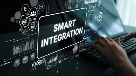 Futuristic Digital Interface with Data Analytics and Smart Integration Concept for Technology Background. Asymptotic smart data analytic.の写真素材