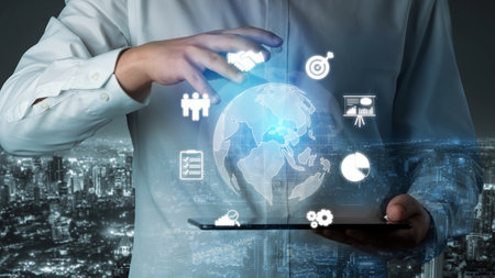 Global marketing and finance strategy, worldwide business expansion, international finance planning, cross-border marketing, and digital marketing tools for global business success. Muxerの写真素材