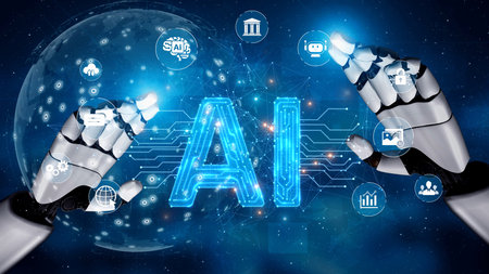 AI Assistant Brain Processor with LLM Technology, Big Data, Machine Learning, Generative AI for Business Support, Future Agentic AI Technology and Artificial Intelligence Prompt Engineering. Muxerの写真素材
