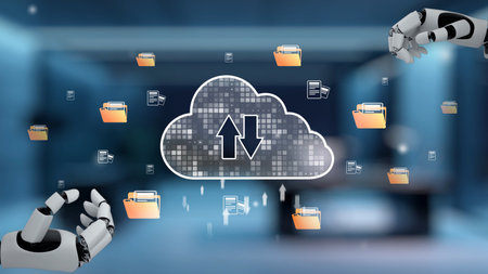 AI artificial intelligence optimizes cloud infrastructure with virtual assistants and intelligent automation, improving scalability, security, and digital business continuity. Epochの写真素材