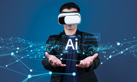 Human interact with AI artificial intelligence virtual assistant chatbot in concept of AI artificial intelligence prompt engineering, LLM AI deep learning to use generative AI for work support. FaaSの写真素材
