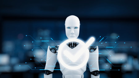 AI ensures product quality using artificial intelligence QA tools, virtual assistant checks, and AI-driven quality control processes. Kernelの写真素材