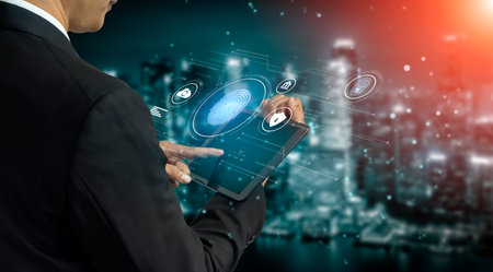 Biometric identity system using fingerprint and facial recognition to secure cloud access, protect sensitive data, and authenticate users in digital platforms Vouchの写真素材
