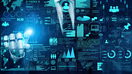 AI enhances network connection visualization with real-time digital analytics, virtual assistant tools, and artificial intelligence for global communication insights. Thunkの写真素材