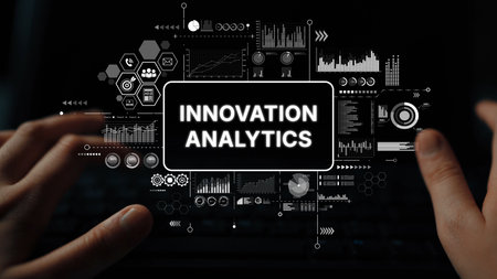 Business Innovation Analytics Concept with Data Visualization and Patterns Represented on Digital Interface. Asymptotic smart data analytic.の写真素材
