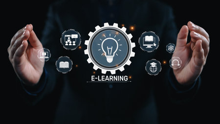 Online education boosts access to learning. Learn anytime through flexible platforms. Education technology transforms how we learn. Digital learning creates new education experiences worldwide. Elideの写真素材