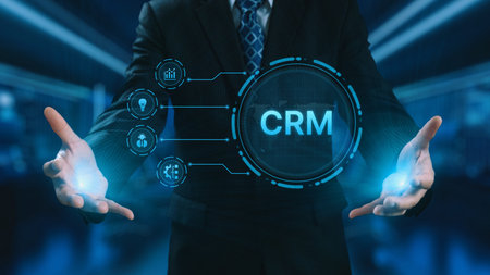 CRM platforms improve customer relationships through data analysis, CRM communication tools, and automation. CRM systems support customer management, tracking, and CRM relationship success. Elideの写真素材