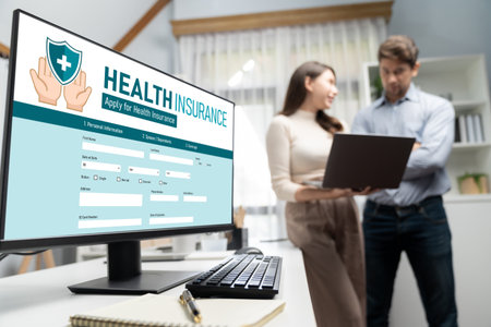 Health insurance web site brisk registration system for easy form fillingの写真素材