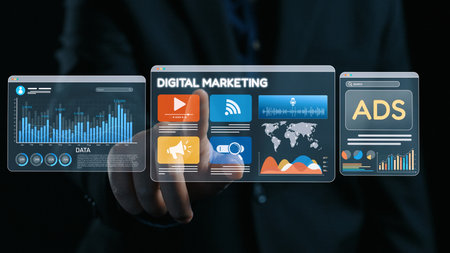 Online ads and digital marketing help brands grow. Content marketing builds engagement. Marketing tools boost ROI. Effective ads and marketing drive online business success. Elideの写真素材