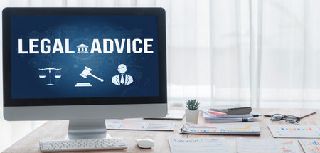 Smart legal advice website for people searching for brisk law knowledge in digital device screen providing law advice and legal informationの写真素材