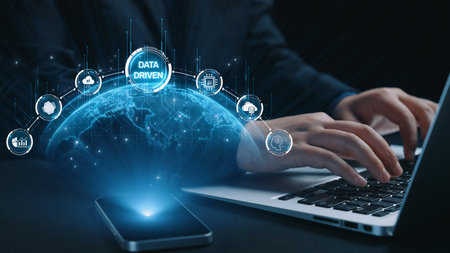 Data-driven decision-making empowers business through analytics, datum collection, and AI systems. Data driven tools support cloud data processing and data visualization across datum platforms. Elideの写真素材
