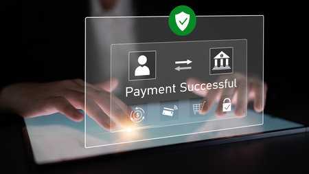 Successful transaction message showing secure payment. Payment confirmed, secured, payment processed, and payment completed with trust and transaction integrity. Latchの写真素材