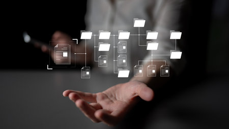 Digital file structure showing folder organization, file hierarchy, and document arrangement. File structure supports management, improves access, and file structure enhances clarity. Latchの写真素材