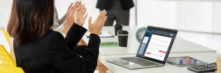 Calendar on computer software application for modish schedule planning for personal organizer and online businessの写真素材