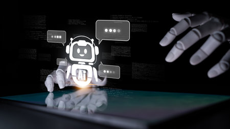 AI Virtual Assistant Artificial Intelligence Chatbot Controlled by Prompt Engineering for Explainable Generative AI information and LLM Deep Learning Technology for Smart Business Work Support.の写真素材