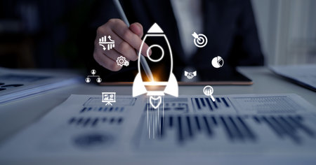 Startup growth begins with innovation, rocket-inspired momentum, and early-stage strategies that power business development and entrepreneurial success.の写真素材