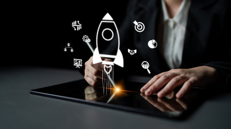 Startup growth begins with innovation, rocket-inspired momentum, and early-stage strategies that power business development and entrepreneurial success.の写真素材