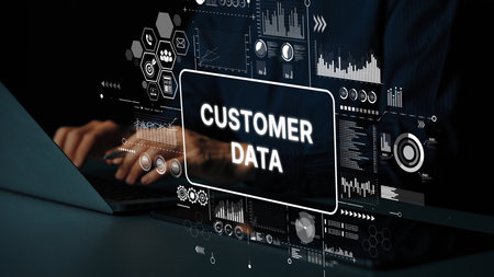 Digital Representation of Customer Data with Graphical Interface Elements for Data Analysis and Business Insights. Asymptotic smart data analytic.の写真素材