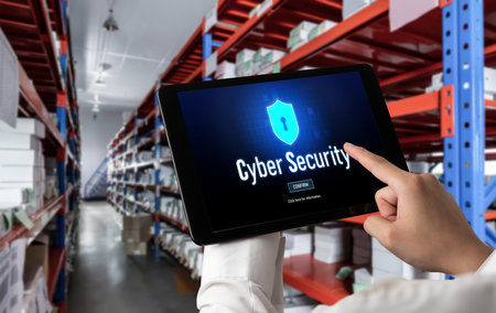 Cyber security system on computer screen protect private information snugly from hacker and cyber attackの写真素材