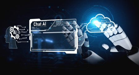 AI Virtual Assistant Artificial Intelligence Chatbot Controlled by Prompt Engineering for Explainable Generative AI information and LLM Deep Learning Technology for Smart Business Work Support. Vouchの写真素材