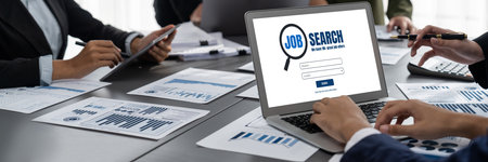 Online job search on brisk website for worker to search for job opportunities on the recruitment internet networkの写真素材