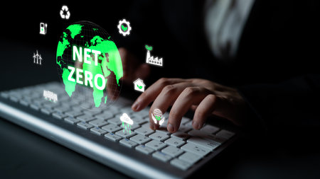 Net zero and digital sustainability combine to promote green energy, eco-business models, and environmental balance in future operations. Latchの写真素材