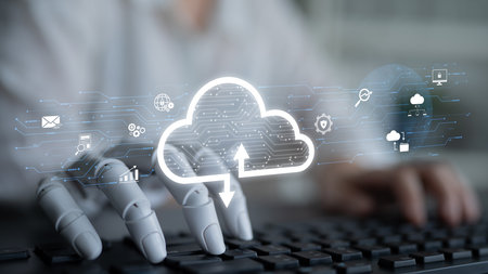 AI artificial intelligence optimizes cloud infrastructure with virtual assistants and intelligent automation, improving scalability, security, and digital business continuity. Latchの写真素材