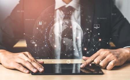 Global AI network showing connection between AI, global, and network elements across the digital...