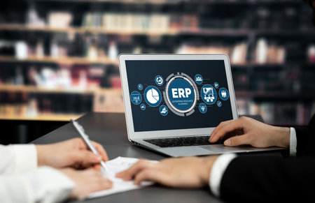 ERP enterprise resource planning software for brisk business to plan the marketing strategyの写真素材