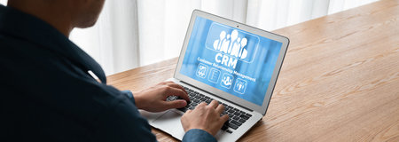 Customer relationship management system on modish computer for CRM business and enterpriseの写真素材