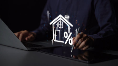 Real estate investment profit illustration showing rising house value, property return, and real estate profit growth. Real estate investment icons highlight ROI in real estate investment. Muxerの写真素材