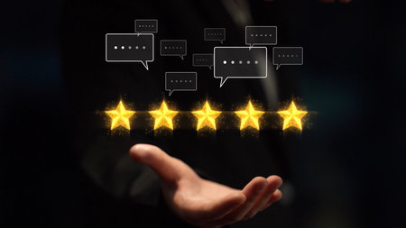Customer experience review analysis, customer satisfaction improvement, feedback data evaluation, service quality enhancement, and business reputation through online review insights.の写真素材