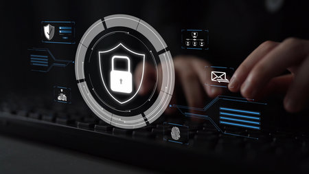 Cyber security protection and cyber security strategies against cyber threats, system hacks, digital breaches, network attacks, and safeguarding data with strong cyber security infrastructure. Muxerの写真素材