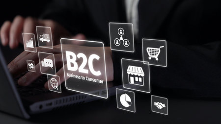 B2C strategy focus on delivery products directly to consumers. Successful B2C model enhance consumer engagement, streamline B2C logistics, and boost consumer satisfaction through digital retail. Muxerの写真素材
