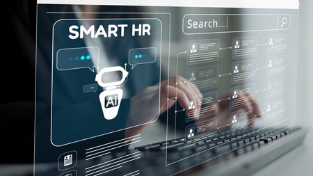 Smart HR system using AI and digital platforms for efficient recruitment, talent analytics, employee engagement, and workforce management in modern organizations. Muxerの写真素材